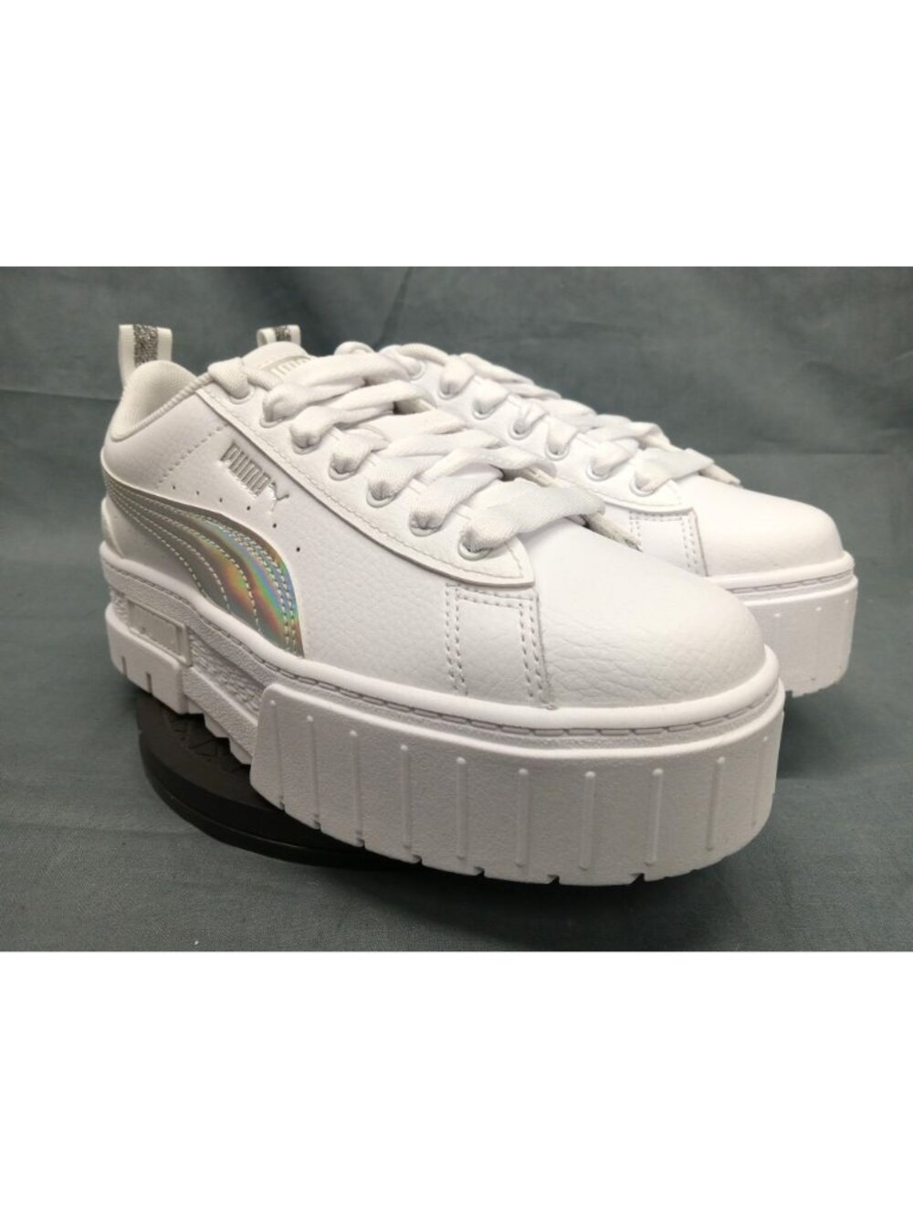 Puma Mayze Iridescent Jr. Platform Sneaker White Silver Girls Size 5 NEW IN BOX! - Picture 3 of 11